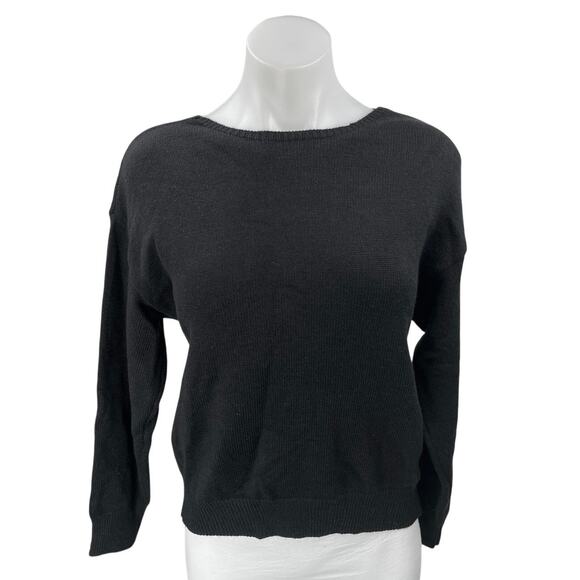 NEW Feelhoo Black White Bow Tie Back Long Sleeve Pullover Sweater Top One Size - Picture 1 of 5